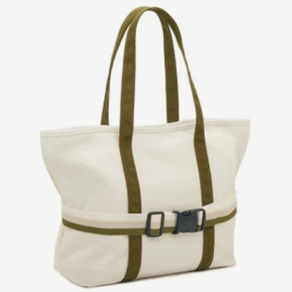 NWT DSW Exclusive Ivory Green Canvas Tote Bag with Travel Strap - Picture 8 of 12